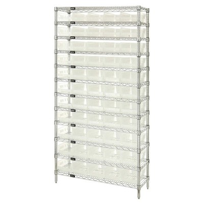 Quantum Storage Systems - WR12-104CL - 18x36 Wire 12 Shelf Unit W/55 Bins Clear