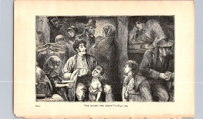 Antique Victorian Engraving  On Board the Screw  Page 255 Maritime Scene [E1]