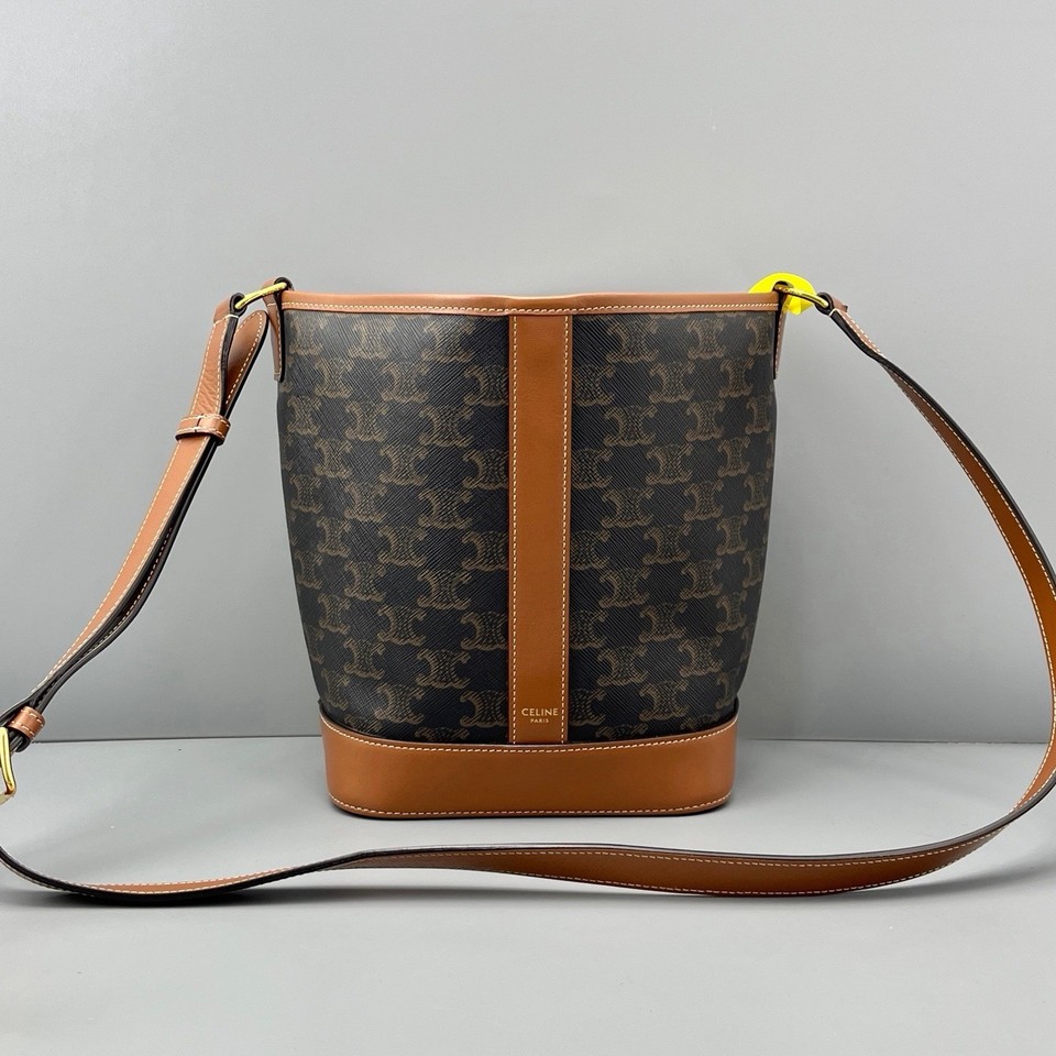 Authentic Pre-owned Celine Small Triomphe Canvas Leather Bucket Crossbody Bag
