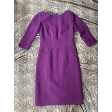 Carolina Herrera Dress Purple Wool Blend Half Sleeve Boat Neck Shift Business 4