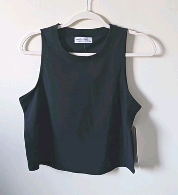Vanilla Star Active Crop Tank Top Womens S Black Stretch Workout Yoga NWT