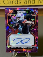 2023 Prizm Draft Picks Demetris Robertson Purple Cracked Ice Auto SP /99