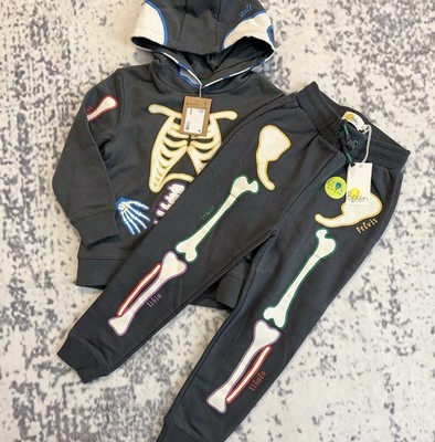 NEW 2pc Mini Boden Glow Skeleton Hoodie & Sweatpants Set 3-4y