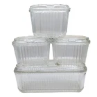 Vintage Federal Glass Ribbed Refrigerator Boxes Embossed Vegetable Lids Set Of 4