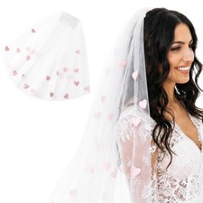 Heart Wedding Veil Short Tulle with Comb Bachelorette Party Decor
