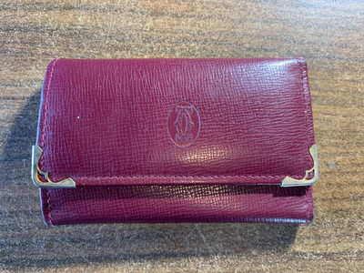 Must de Cartier Authentic 6 Hooks Key Wallet Key Holder Burgundy Logo Embossed