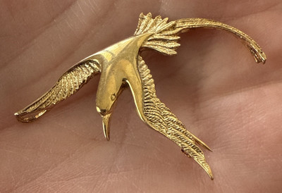 VINTAGE ST SIL SIGNED GOLD TONE LONGTAIL BIRD PENDANT PIN BROOCH