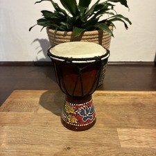 Vintage Miniature Djembe Drum 4? Guadeloupe Souvenir Goat Skin  Hand Painted 