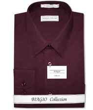 Biagio Mens 100 COTTON Solid BURGUNDY Color Dress Shirt sz 17 36/37