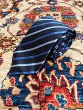 Ermenegildo Zegna Navy Blue Striped Silk Necktie Made in Italy