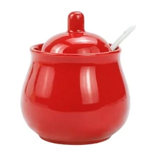  Ceramic Sugar Bowl Spice Jar with Lid and Spoon Seasoning Box Condiment Pot 