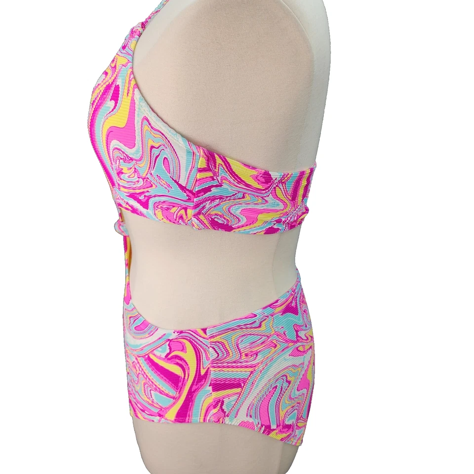 No Boundaries Junior XL 15/17 One Piece Swimsuit Pink Swirl Tie-Dye Bathing Suit - Image 3 of 4