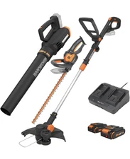 Worx WG933 Cordless 20V Leaf Blower, 12" String Trimmer & 22" Hedge Trimmer Kit