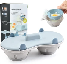 Egg Poacher Microwave Egg Cooker, 2 Cavity Edible Silicone Double Drain Poached