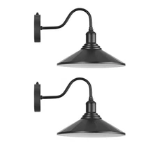 Uimoso Set of 2 Black Gooseneck Wall Lights with Dusk-to-Dawn Sensor, 11.5 in