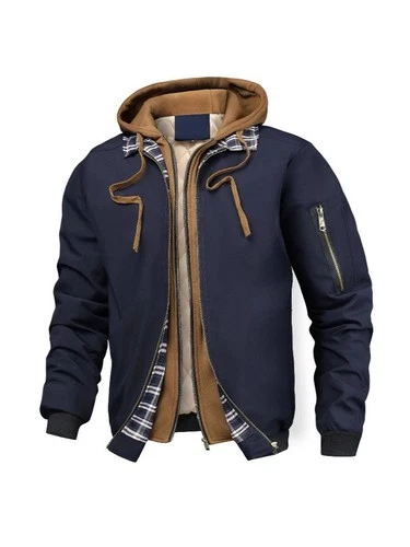 Autumn And Winter Thick Large-size Men's Solid Color Hooded Jacket Casual Air Fo - product listing photo