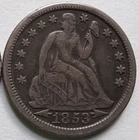 1853 w/ Arrows Seated Liberty Silver Dime F+/VF, Philadelphia 10C coin