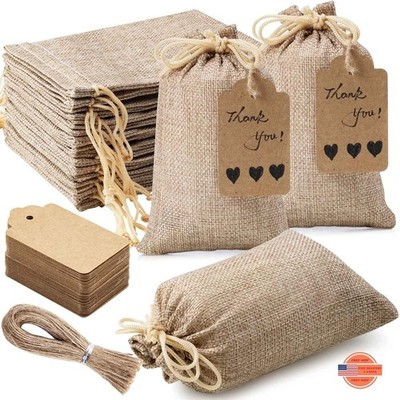 25 bolsas de regalo de arpillera premium con cordón y 25 etiquetas y cuerda