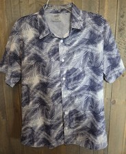 MENS SMALL PUMA GOLF PALMS Short Sleeve Button Down Shirt Blue Palm Leaf Print