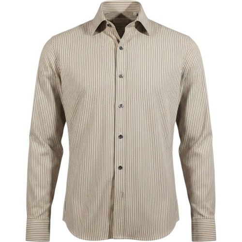 Ermenegildo Zegna, Ermenegildo Zegna Shirt Mens 17.5 44 Beige Blue Striped Made in Italy Dress