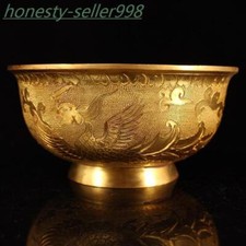 5'' Marked Chinese palace dynasty bronze Gilt Phoenix bird statue Tea cup Bowls