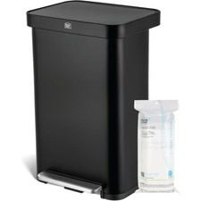 18.5 Gallon Kitchen Trash Can with Slow Closing Lid, Stainless Steel, Black