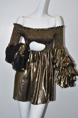 green emerald velvet dress Caroline Constas Gold Shimmer Knit Floral Maxi Dress Size L – Mine & Yours main image 1