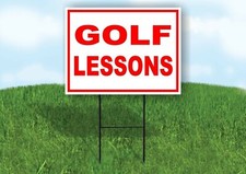 GOLF LESSONS RED WHITE Yard Sign Road with Stand LAWN SIGN