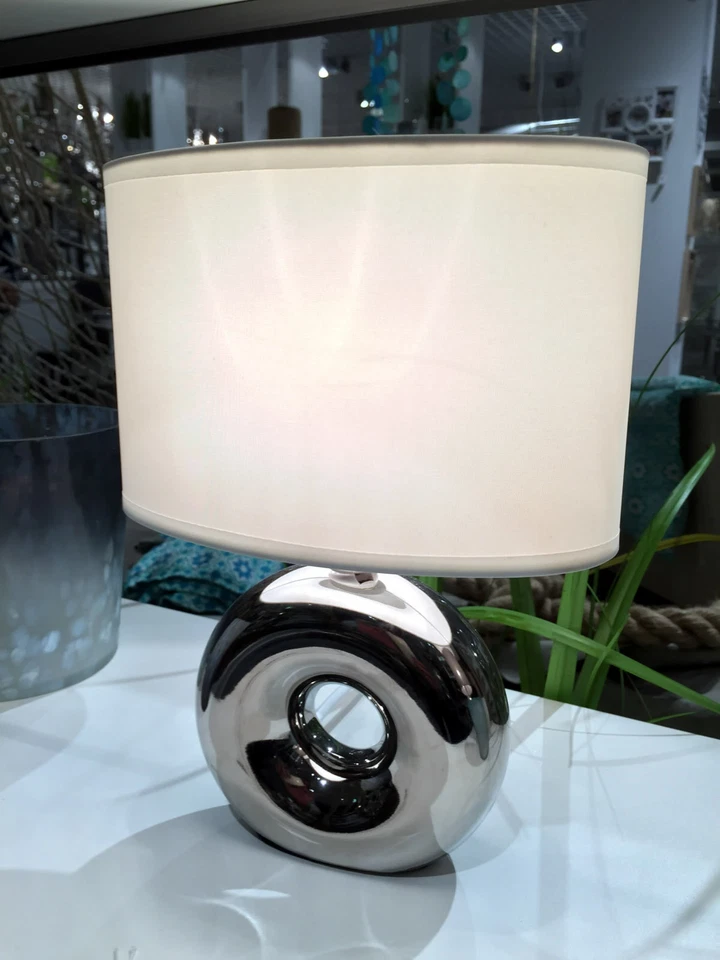 Design Tischleuchte E14 Tischlampe Keramik Silber Grau Weiß Schreibtischlampe - Bild 3 von 4