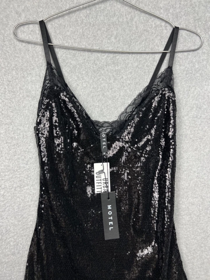 Мотель скольжения блестки кружева мини-платье женщин M черный LBD ретро диско сексуальный гламур - Изображение 4 из 4