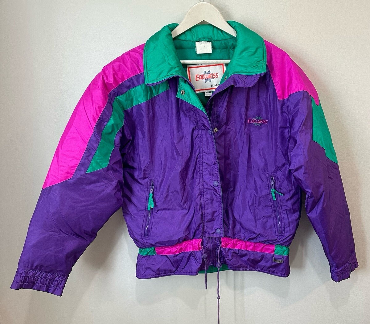 Edelweiss Retro 80's Ski Jacket color Block Purple/pink/teal