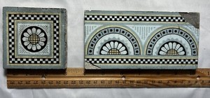 Lot Of 2 Antique Mintons China Works  Stoke On Trent Victorian Tiles, 6x3 & 3x3