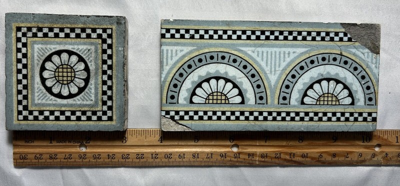 Lot Of 2 Antique Mintons China Works  Stoke On Trent Victorian Tiles, 6x3 & 3x3