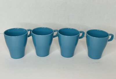 Set of 4 Ikea Fargrik 8 oz. Teal Turquoise Coffee Mug Stackable Tea Cup Ceramic