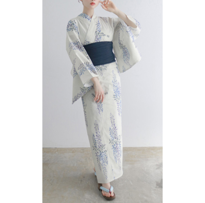 Yukata Summer kimono Separated type 4-piece set Blue wisteria flower Japan  | eBay