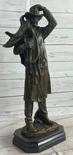 Country Western Cowboy Rancher Carrying Saddle Bronze Statue Sculpture Decor Art