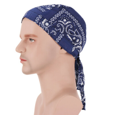 Men's Durag Du-rag Bandana Sports Scarf Head Rap Tie Down Band Biker Black - Foto 10