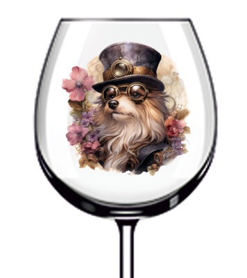 12x Steampunk Hund Blume Weinglas Flasche Becher Vinyl Aufkleber Abziehbilder a11508