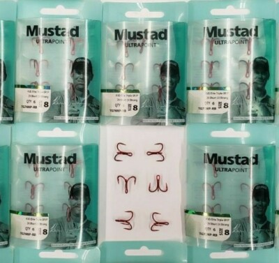 100 Mustad KVD-Elite RED Triple-Grip 1X Treble Hooks Size 8 TG76NP-RB UltraPoint