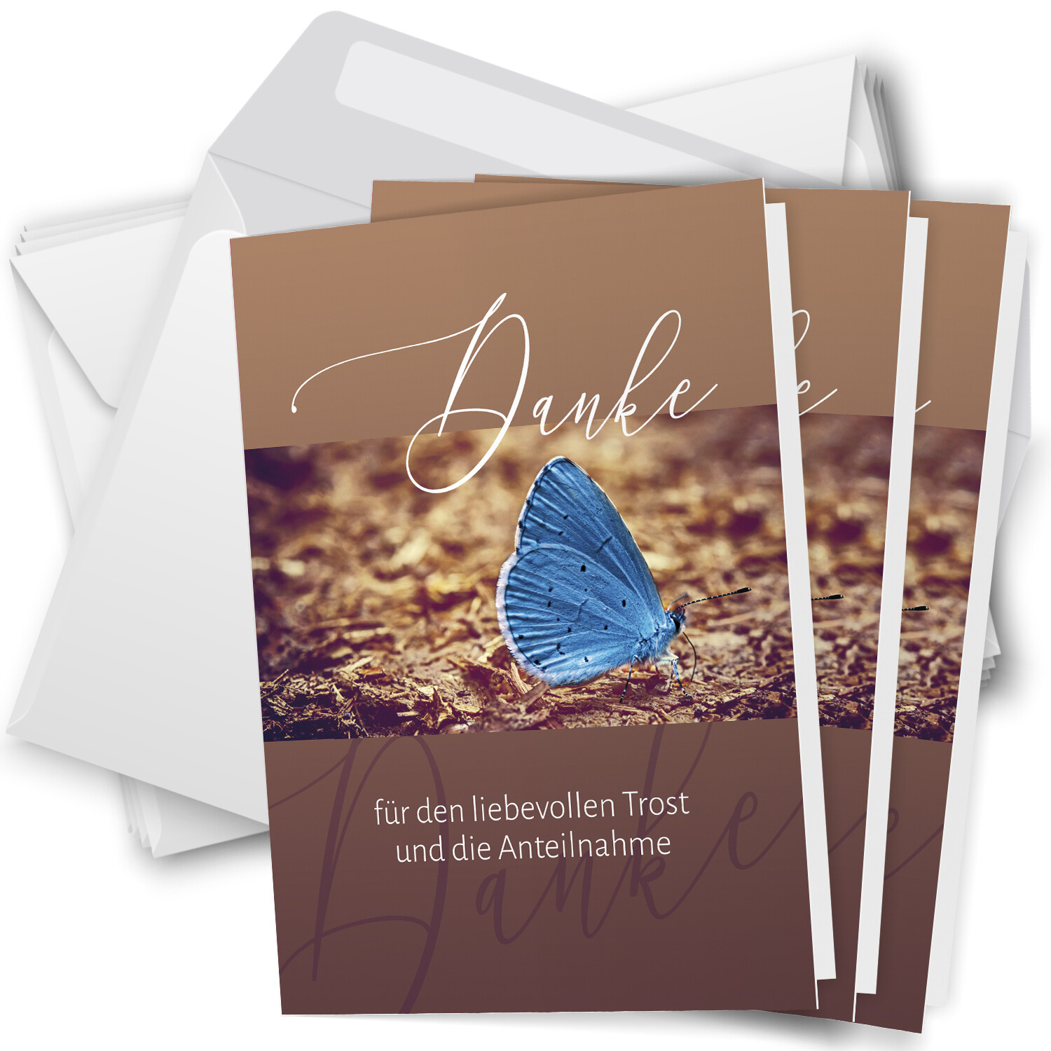 10 Trauer Danksagungskarten mit Spruch mit Umschlägen 10 Stück Schmetterling