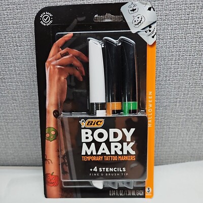 Bic BodyMark Washable Tattoo Markers Halloween White Green