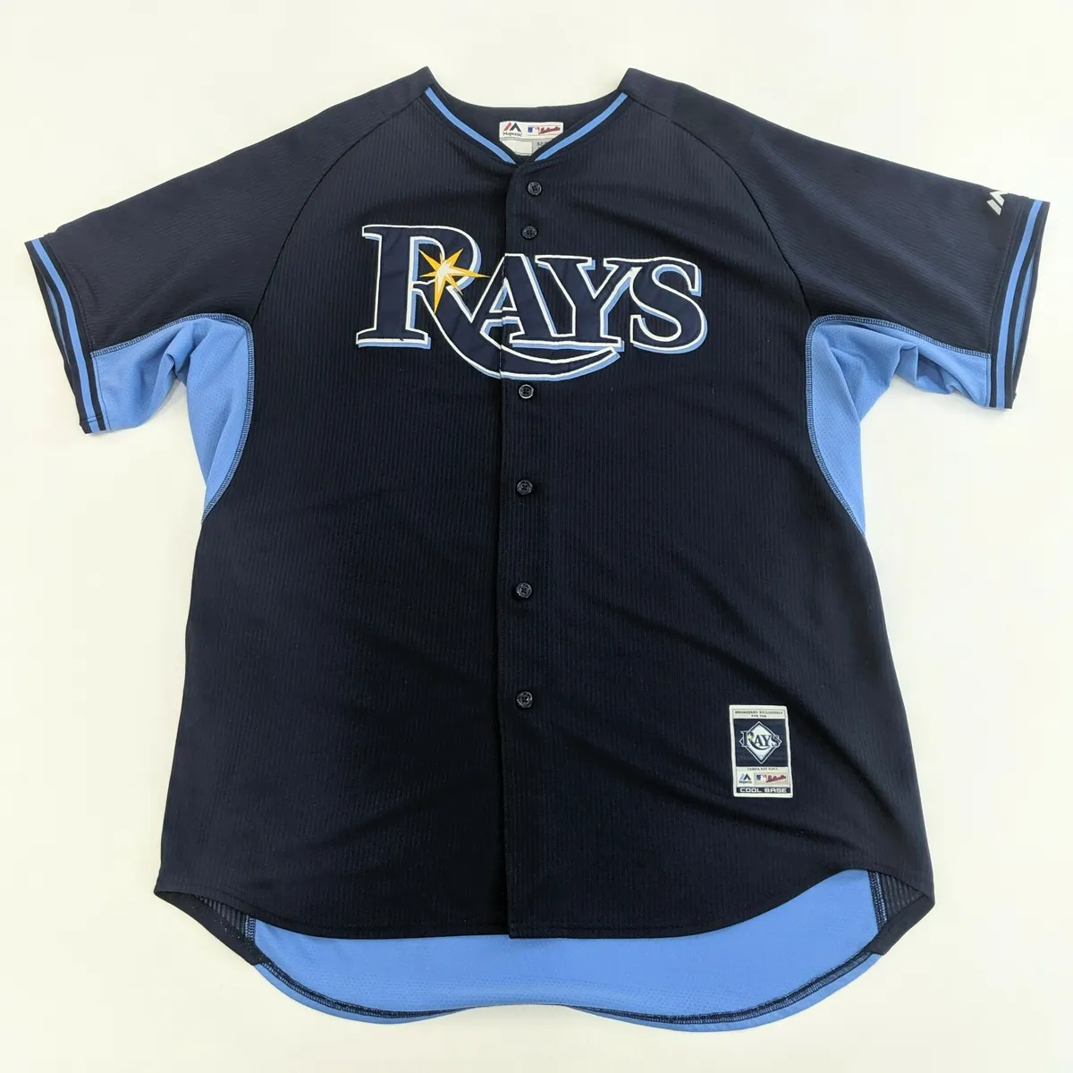 Majestic Cool Base Tampa Bay Rays Baseball Shirt 1/4 Button Short Sleeve  Small