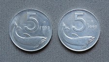 Italia Repubblica Italiana 1969 5 Lire Delfino (lotto 2 monete)