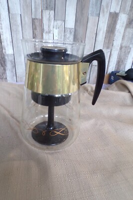 Vintage Corning Clear Glass 6-Cup Stovetop Coffee Percolator Black
