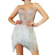 Rhinestone fringed bodysuit women's camisole tights stage costume