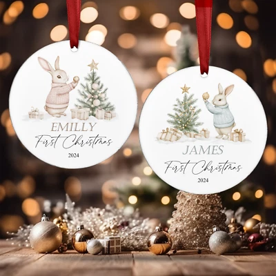 4YOURHAPPINESS Personalised Baby's First Christmas Bauble Tree Ornaments Gift For Baby Girl Boy