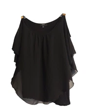 Naif Peek A Boo sleeve Women's M Black Sheer overlay gold accent flowy Sexy