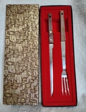 VTG  Meat Carving Serving  Stainless Made In Japan W/ Wood Handle Set 