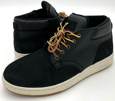 Polo Ralph Lauren Sneaker Boot-BO-LCB Mens 9 Black Leather Mid Top Shoes