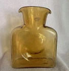 Blenko Water Bottle Art Glass Double Spout Pitcher Topaz/Amber Vintage 384